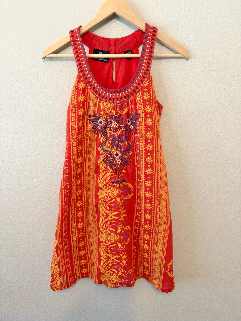 Angie Bright Red and Orange Embroidered Tank Dress